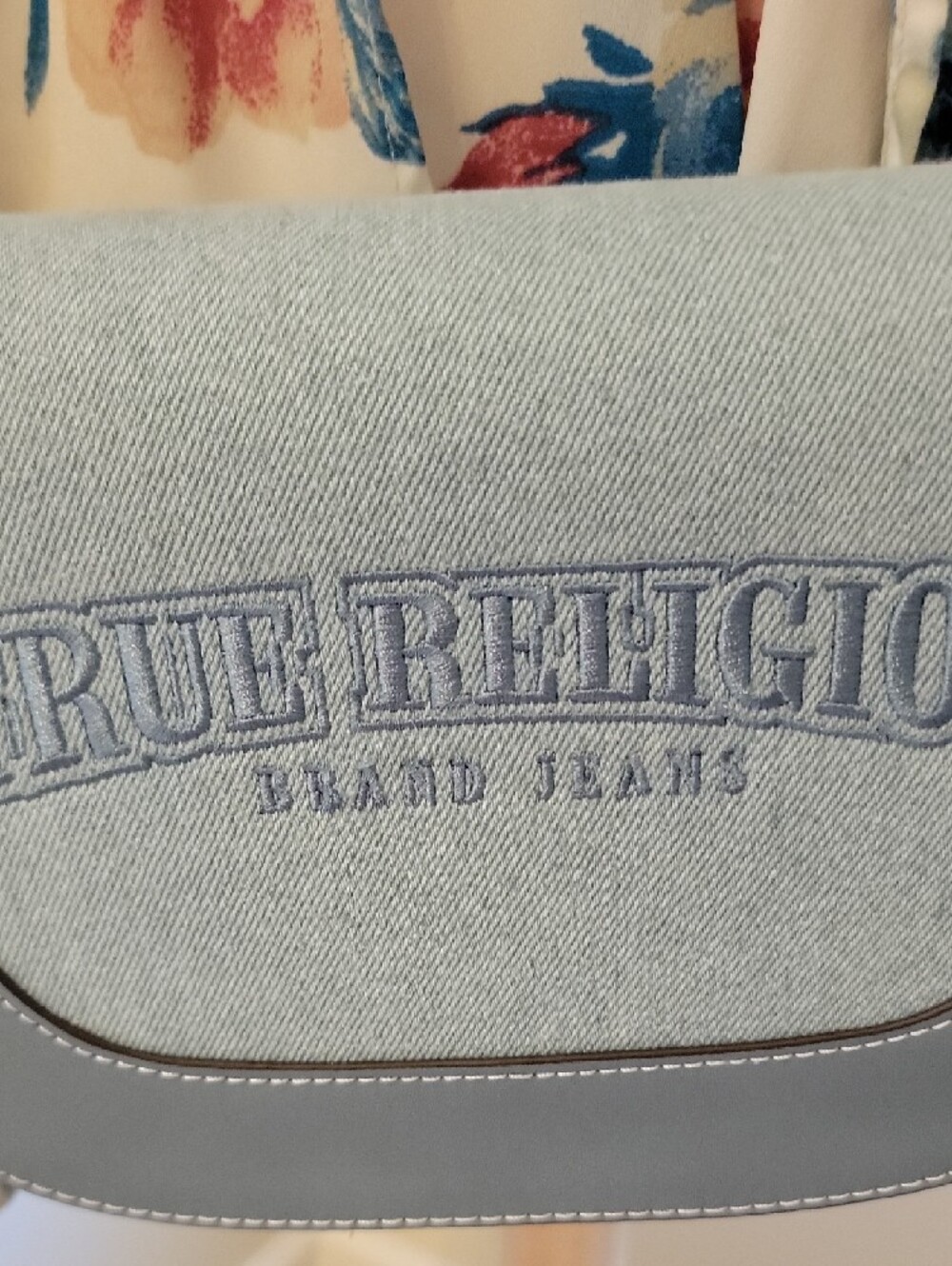 True Religion Light Blue Embroidered Crossbody Bag - Picture 2 of 7